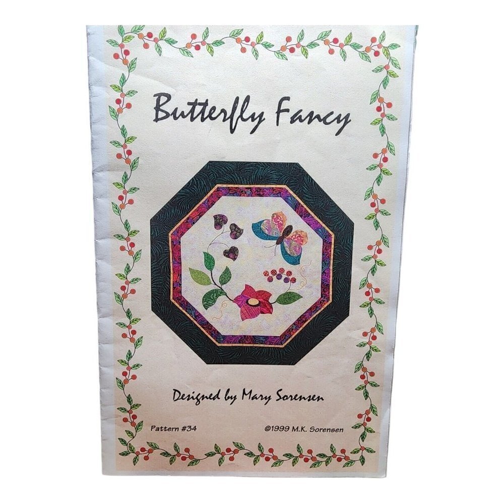 Butterfly Fancy Wall Quilt Applique Floral Octagonal or Medallion Mary Sorensen